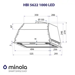 Витяжка повновбудована Minola HBI 5622 BLF 1000 LED - мініатюра 10