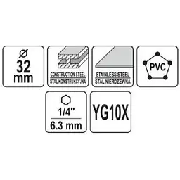 Свердло коронка по металу TCT Yato Ø32x103 мм товщина до 25 мм з напрямним 6-гранний хвіст 1/4 (YT-44059) - мініатюра 3