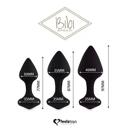 Набір силіконових анальних пробок FeelzToys Bibi Butt Plug Set 3, 3 шт, чорний - мініатюра 3