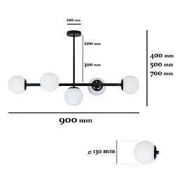 Люстра LED Levistella 7529906-5 BK+WH, 5 плафонов, чорний метал, біле скло, сучасний стиль для вітальні - мініатюра 2