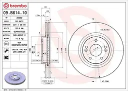 Диск гальмівний передній вентильований Kia Sorento II-III 05-25р Brembo (09.B614.10)