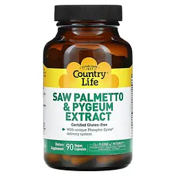 Екстракт пальмето та пигеуму Country Life Saw Palmetto and Pygeum Extract, 90 вегакапсул для підтримки  простати