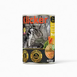 Повнораціонний вологий корм Klicker для дорослих собак Паштет з Куркою та гарніром  400г.