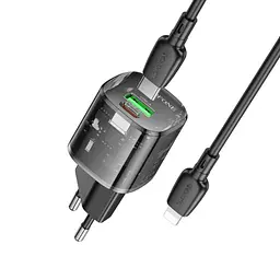 МЗП Borofone BN17 Sunlight PD20W+QC3.0 (1USB-A/1C) + кабель Type-C to Lightning Transparent black - мініатюра 4