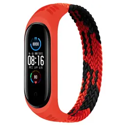 Ремінець до фітнес браслета BeCover Elastic Nylon Style для Xiaomi Mi Smart Band 5/6 (Size M) Black-Red (706146) - мініатюра 1
