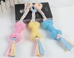Жувальна іграшка для собак Derby Ribbed bone with cotton rope - мініатюра 2