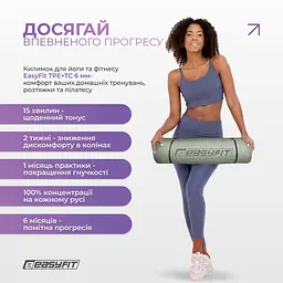 Килимок для йоги та фітнесу EasyFit TPE+TC 6 мм двошаровий фісташковий-світло-сірий - мініатюра 8