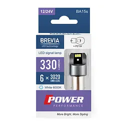 Автолампа Brevia Power LED P21W 330Lm 6x3020SMD 12/24V CANbus, 2шт(10101X2)