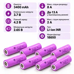 Акумулятори Samsung INR18650-35E 3400 mAh Li-ion 3.7 В 8A 18650 без захисту — комплект 8 шт 2026 рік - мініатюра 6