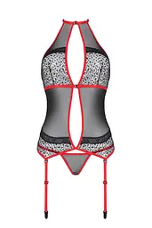 Корсет з пажами Passion Satara CORSet XXL/XXXL red стрінги мереживо застібки спереду та ззаду - мініатюра 3