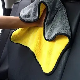 Мікрофібра для полірування авто сіро-жовте 2 штуки фібра для сушіння машини 39х30 см - мініатюра 5