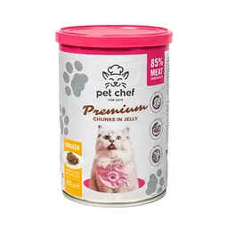 Корм вологий для дорослих котів Pet Chef, шматочки в желе з куркою 415 г