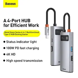 Док-станція адаптер хаб Baseus Metal Gleam Series 4-in-1 - Type-C to 2Usb HDMI Type-C (CAHub-CY0G) - мініатюра 4