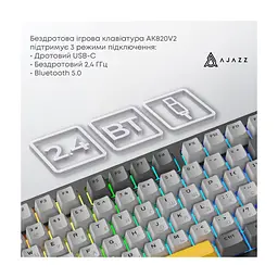 Клавіатура Ajazz AK820 V2 Coconut Flake Switch Wireless/Bluetooth/USB UA Purple/White/Blue (AK820-V2-CF-PWB) - мініатюра 8