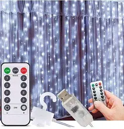 Гірлянда завіса штора 3*3м 300LED USB c пультом 8 режимів для прикрас вікон і тераси, холодний білий