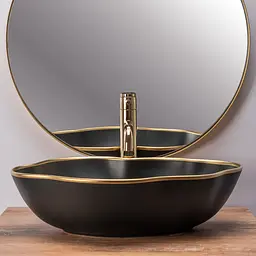 Умивальник Rea Pearl black gold накладний REA-U0692, Чорний - мініатюра 4