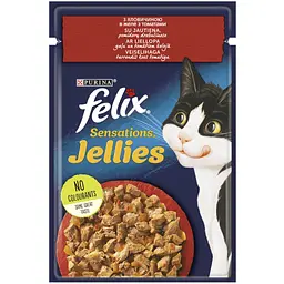 Вологий корм для кішок Purina Felix Sensations Jellies з яловичиною та томатами в желе 85 г (7613039831724) - мініатюра 1