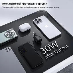 Мережевий зарядний пристрій Choetech PD5012 mini PD30W GAN A+C Black (43-00141) - мініатюра 7