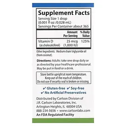 Рідкий вітамін Д3 Carlson Vitamin D3 1000 МО краплі 10.3 мл - мініатюра 2