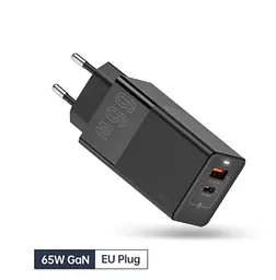 Мережевий адаптер живлення - ЗП Kuulaa 65W GaN KL-CD20 2 виходи USB + Type-C чорний - мініатюра 3