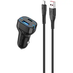Автомобільний зарядний пристрій SkyDolphin SZ19V PD 20W + QC3.0 20W Black + кабель microUSB (AZP-000105) - мініатюра 2