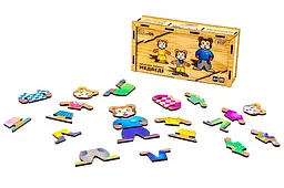 Одевалка Puz-12141 "Ведмедики" дерев'яна, 21 елм., р.18х9х4.5 см PuzzleOk