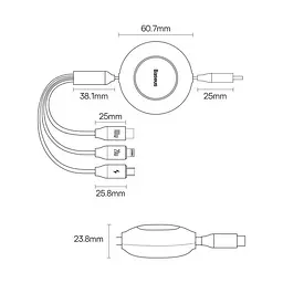 Кабель тройной Baseus Bright Mirror 2 USB to M + L + C 3.5A 1.1m 3-in-1 (CAMJ010201) - мініатюра 6