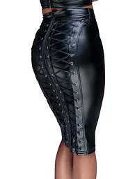 Спідниця-олівець зі шнурівкою Noir Handmade F152 Powerwetlook pencil skirt, S, з мокрим ефектом - мініатюра 1