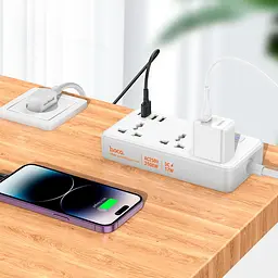 Мережевий подовжувач Hoco AC7A Storm (3 х розетки 3 х USB 1 х Type-C) 17W білий - мініатюра 4