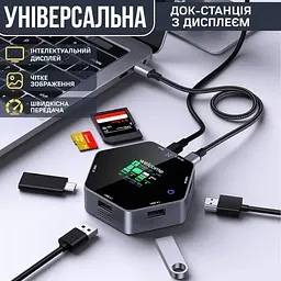 USB-хаб 8 в 1 з дисплеєм, 4K 60 Гц, PD 100 Вт, USB 3.0 - мініатюра 2