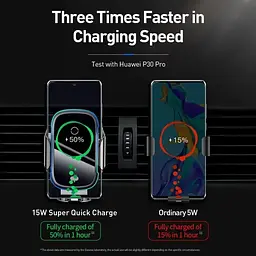 Держатель BASEUS Auto Lock Light Electric Holder with Wireless Charger 15W (WXHW03-01) - мініатюра 6