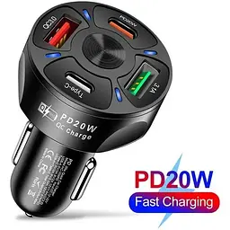 Автомобільний зарядний пристрій No Brand CWa 2USB 2Type-C PD20W QC 3.0 Black (70250551) - мініатюра 4