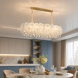 Лінійна золота LED люстра Artlight 7068-800x350AGD з матовим скляним листям і прозорим декором 116W
