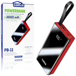Універсальна зарядна батарея Sunix 30000mAh Power Bank + вбудований кабель + ліхтарик (Чорний з червоним) - мініатюра 3