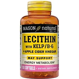 Натуральна добавка Mason Natural Lecithin 200 mg with Kelp/Vitamin B6 Plus Cider Vinegar, 100 капсул