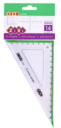 Косинець KIDS Line, 140 мм, 90°/60°, з салатовою смужкою, блістер, 12 шт. в упаковці