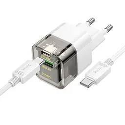 МЗП Hoco C131A Platium PD30W+QC3.0 (1USB-A/1C) + кабель Type-C to Type-C Transparent black - мініатюра 2