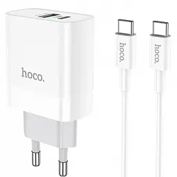 Адаптер мережевий HOCO C80A Type-C to Type-C cable rapido charger set C80A, 1USB/1Type-C, QC/PD, 20W, 3A Білий - мініатюра 2
