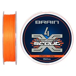Шнур Brain Scout 4X 150 м (fluoro Orange) 0.163 мм 9.8 кг