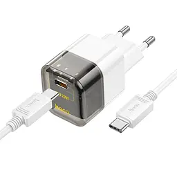 Адаптер мережевий HOCO Type-C to Type-C Cable Transparent tribute single-port C125A |1Type-C, PD/QC, 20W/3A| - мініатюра 2