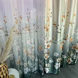 Атласні штори з квітами бірюзового кольору 150х270 з тюлистом батистовим 400х270 на тасьме ALBO pbe0052642 - мініатюра 5