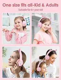 Ігрові Bluetooth навушники Onikuma з котячими вушками, RGB-підсвіткою та мікрофоном рожевий - мініатюра 7
