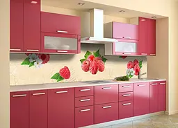 Кухонний фартух Малина вінілова наклейка ПВХ червоні ягоди Їжа Бежевий 65х250 см Happy Pocket Z180900 - мініатюра 2