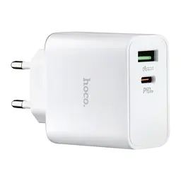 Зарядний пристрій Hoco C113A Awesome PD65W dual port (1A + 1C) charger адаптер блок євро вилка біле