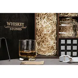 Подарунковий набір Whiskey Stones камені для віскі в дерев'яному пеналі №7 + 2 склянки Pasabahce Luna + щипці + мішечок - мініатюра 4