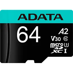 Карта пам'яті ADATA 64GB microSD class 10 UHS-I U3 V30 A2 Premier Pro SD 6.0 (AUSDX64GUI3V30SA2-RA1) - мініатюра 2