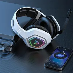 Геймерські ігрові Bluetooth навушники Onikuma B100 з висувним мікрофоном і LED підсвічуванням White - мініатюра 6