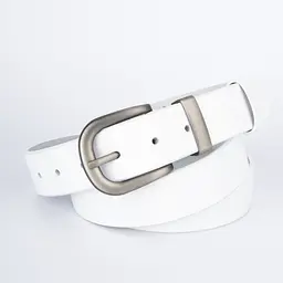 Ремінь жіночий шкіряний HC-3092 silver (130 см) білий зі сріблястою пряжкою