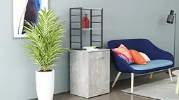 Стіл-тумба трансформер Смарт 4/2 з етажеркою Ferrum-decor 1430x1450x600 Чорний метал ДСП Бетон 16 мм (FRD-105135) - мініатюра 7