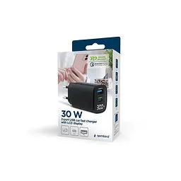 Зарядний пристрій Gembird 1xUSB-A (QC3.0 18W) + 1 Type-C (PD20W) LCD black (TA-UC-PDQC30LCD-BK-01) - мініатюра 6